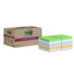 Post-it Super Sticky Recycelte Haftnotizen 47,6 x 47,6 mm Farbig sortiert 70 Blatt 12 Blöcke Produktbild