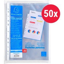 Exacompta Klarsichthüllen DIN A4 Glatt Transparent 60 Mikron PP (Polypropylen) Öffnung oben 5250E 50 Stück Produktbild