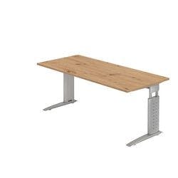 Hammerbacher VUS19/R/SDEAUFB Höhenverstellbarer Schreibtisch Eiche Holz, Metall Silber C-Fuß 1.800 x 800 x 680 mm Mit Aufbau Produktbild