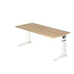 Hammerbacher VUS19/E/WDEAUFB Höhenverstellbarer Schreibtisch Eiche Holz, Metall Weiß C-Fuß 1.800 x 800 x 680 mm Mit Aufbau Produktbild