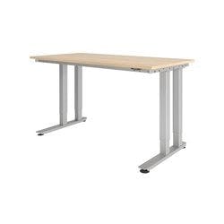 Hammerbacher VHD41608S/E/SDEAUFB Elektronisch Höhenverstellbarer Schreibtisch Eiche Spanplatte Silber C-Fuß Mit Aufbau Produktbild