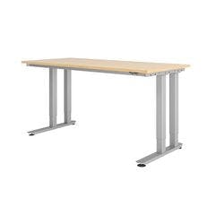 Hammerbacher VHD41808S/3/SDEAUFB Elektronisch Höhenverstellbarer Schreibtisch Ahorn Spanplatte Silber C-Fuß Mit Aufbau Produktbild