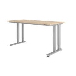 Hammerbacher VHD41808S/E/SDEAUFB Elektronisch Höhenverstellbarer Schreibtisch Eiche Spanplatte Silber C-Fuß Mit Aufbau Produktbild