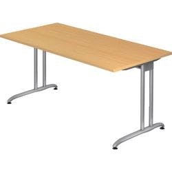 Hammerbacher Nicht Höhenverstellbarer Schreibtisch Buche Holz Silberner T-Fuß 1.600 x 800 x 720 mm Mit Aufbau Produktbild