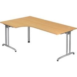 Hammerbacher Nicht Höhenverstellbarer Eckschreibtisch Buche Melamin Silber T-Fuß 2.000 x 1.200 x 750 mm Mit Aufbau Produktbild
