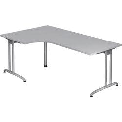 Hammerbacher Nicht Höhenverstellbarer Eckschreibtisch Melamin Silber T-Fuß 2.000 x 1.200 x 750 mm Mit Aufbau Produktbild