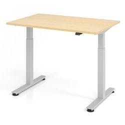 Hammerbacher Elektrisch höhenverstellbarer Sitz-Stehschreibtisch Ahorn Melamin Silberner T-Fuß 1.200 x 800 x 650 mm Mit Aufbau Produktbild