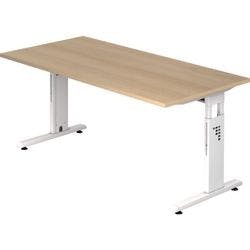 Hammerbacher Höhenverstellbarer Schreibtisch Eiche Melamin Weißer T-Fuß 1.600 x 800 x 650 mm Mit Aufbau Produktbild