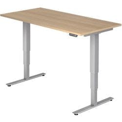 Hammerbacher Höhenverstellbarer Sitz-Stehschreibtisch Eiche Melamin Silberner T-Fuß 1.600 x 800 x 800 mm Mit Aufbau Produktbild