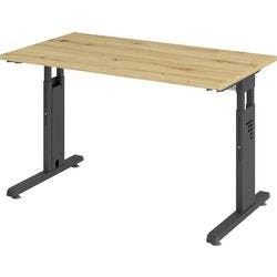 Hammerbacher Höhenverstellbar Gerader Schreibtisch Eiche Melamin Schwarz C-Fuß 1.200 x 672 x 685 mm Mit Aufbau Produktbild