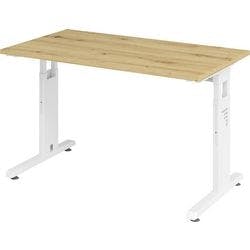Hammerbacher Höhenverstellbar Gerader Schreibtisch Eiche Melamin Weiß C-Fuß 1.200 x 672 x 685 mm Mit Aufbau Produktbild