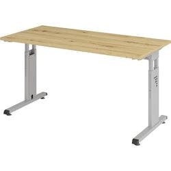 Hammerbacher Höhenverstellbar Gerader Schreibtisch Eiche Melamin Silber C-Fuß 1.400 x 672 x 685 mm Mit Aufbau Produktbild