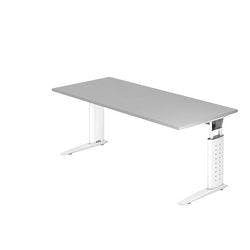 Hammerbacher Höhenverstellbar Gerader Schreibtisch Holz, Metall Weiß C-Fuß 1.800 x 800 x 680 mm Produktbild