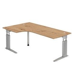 Hammerbacher Höhenverstellbar Eckschreibtisch Eiche Holz, Metall Silber C-Fuß 2.000 x 800 x 680 mm Produktbild