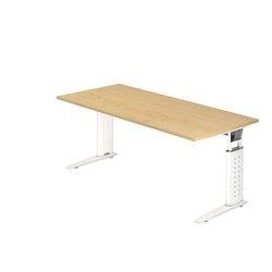 Hammerbacher Höhenverstellbar Gerader Schreibtisch Ahorn Holz, Metall Weiß C-Fuß 1.800 x 800 x 680 mm Produktbild
