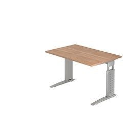 Hammerbacher Höhenverstellbarer Schreibtisch Nussbaum Holz, Metall Silber C-Fuß 1.200 x 800 x 680 mm Mit Aufbau Produktbild Print Hauptbild L