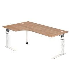 Hammerbacher Höhenverstellbarer Schreibtisch Nussbaumholz, Metall Weiß C-Fuß 2.000 x 800 x 680 mm Mit Aufbau Produktbild