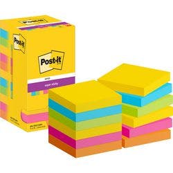 Post-it Super Sticky Haftnotizen 654-12SS-CARN 76 x 76 mm 90 Blatt pro Block Blau, Gelb, Grün, Orange, Rosa Quadratisch Unliniert 12 Stück Produktbild