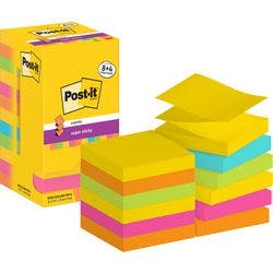 Post-it Super Sticky Z-Notes Haftnotizen R330-SSCARN-P8+4 76 x 76 mm 90 Blatt pro Block Blau, Gelb, Grün, Orange, Rosa 12 Stück (8 + 4 Gratis) Produktbild