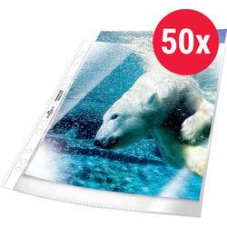 DURABLE Premium Prospekthüllen DIN A4 Glasklar Transparent 80 Mikron PP (Polypropylen) Oben 11 Löcher 2677 50 Stück Produktbild