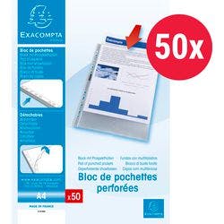 Exacompta Klarsichthüllen DIN A4 Glasklar Transparent 0,05 mm PP (Polypropylen) Oben 31048E 50 Stück Produktbild