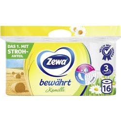 Zewa Bewährt Toilettenpapier 3-lagig Kamille Weiß 16 Rollen à 150 Blatt Produktbild