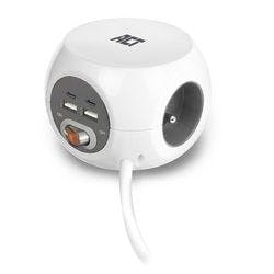 ACT USB-Multiport-Hub AC2435 Weiß 1500 mm 230 V 3 Buchsen Produktbild