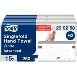 Tork Falthandtücher V-falz Weiß 2-lagig 290258 15 Stück à 250 Blatt Produktbild