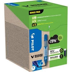 Pilot Whiteboard Marker Greenpack Blau 2,3 mm Packung mit 10 Markern und 10 Nachfüllungen Produktbild