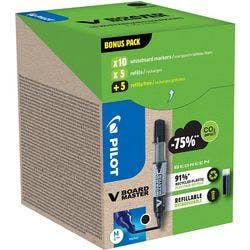 Pilot Whiteboard Marker Greenpack 2,3 mm Schwarz Packung mit 10 Markern und 10 Minen Produktbild