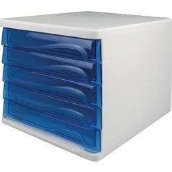 helit Schubladenbox Blau, Weiß 5 Schübe 26,8 x 34 x 25 cm 4 Stück Produktbild