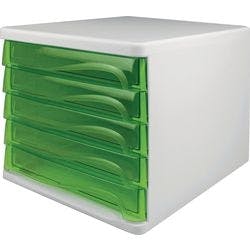 helit Schubladenbox mit 5 Schubladen Grün, Weiß 26,8 cm 4 Stück Produktbild