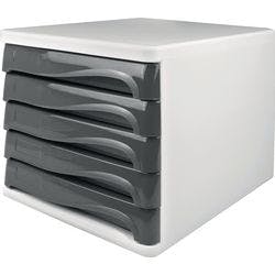 helit Schubladenbox mit 5 Schubladen Grau, Weiß 26,8 cm 4 Stück Produktbild