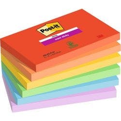 Post-it Super Haftnotizen 76 x 127 mm Blau, Grün, Orange, Rot, Violett, Gelb Rechteckig Einfarbig 6 Blöcke mit 90 Blatt Produktbild