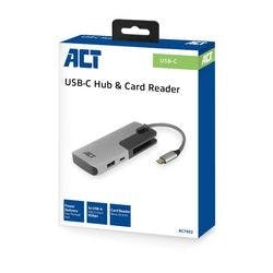 ACT USB-C Hub, mit 3x USB-A, Kartenleser, USB-C PD Pass-Through 60W Produktbild