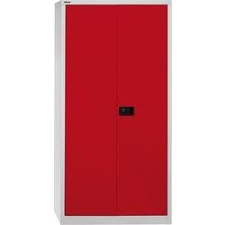 Bisley Flügeltürenschrank Stahl 3 Fachböden abschließbar 914 x 400 x 1.950 mm Hellgrau, Rot Produktbild