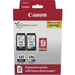 Canon 545, 546 Original Tintenpatrone Schwarz, Cyan, Magenta, Gelb 2 Stück Produktbild