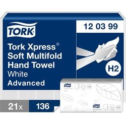 Tork Xpress - Advanced Falthandtücher H2 M-falz Weiß 2-lagig 120399 21 Stück à 136 Blatt Produktbild