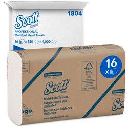 Scott Multifold Falthandtücher Weiß 1 -lagig 1804 16 Stück à 250 Blatt Produktbild