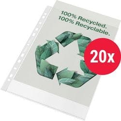 Esselte 100% Recycelte Klarsichthüllen DIN A4 Genarbt Transparent 70 Mikron Polypropylen 11 Löcher 628214 20 Stück Produktbild