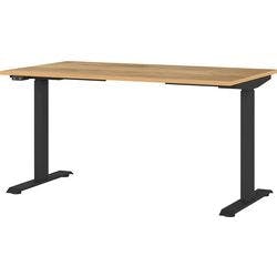 GERMANIA Sitz-Stehschreibtisch Eiche Metall, Spanplatte Schwarz T-Fuß 1.400 x 800 x 1.200 mm Produktbild