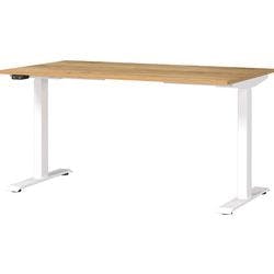 GERMANIA Sitz-Stehschreibtisch Metall, Spanplatte Eiche Weiß T-Fuß 1.400 x 800 x 1.200 mm Produktbild