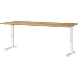 GERMANIA Sitz-Stehschreibtisch Metall, Spanplatte Eiche Weiß C-Fuß 1.800 x 800 x 910 mm Produktbild