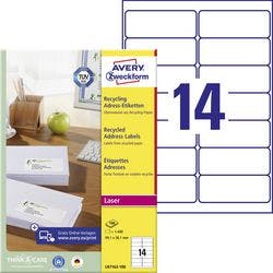 AVERY Zweckform Abziehhilfe QuickPEEL Adressetiketten LR7163-100 Selbsthaftend DIN A4 Naturweiß 99,1 x 38,1 mm Recycled 100 Blatt à 14 Etiketten Produktbild