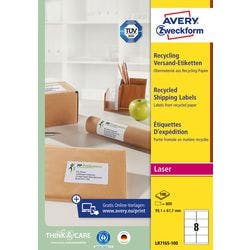 AVERY Zweckform Abziehhilfe QuickPEEL Adressetiketten LR7165-100 Selbsthaftend DIN A4 Naturweiß 99,1 x 67,7 mm Recycled 100 Blatt à 8 Etiketten Produktbild
