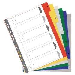 Exacompta 1 bis 6 Register DIN A4+ Farbig sortiert 6-teilig PP (Polypropylen) 11 Löcher Produktbild