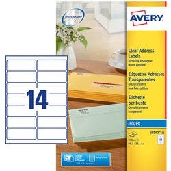 AVERY Zweckform Abziehhilfe QuickPEEL Adressetiketten J8563-25 Selbsthaftend DIN A4 Transparent 99,1 x 38,1 mm 25 Blatt à 14 Etiketten Produktbild