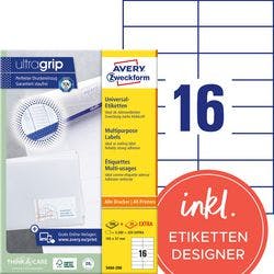AVERY Zweckform ultragrip Universaletiketten 3484-200 Selbsthaftend DIN A4 Weiß 105 x 37 mm 220 Blatt à 16 Etiketten Produktbild