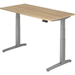Hammerbacher Sitz-Stehschreibtisch XBHM Eiche, Silber 1.600 x 800 x 720 x 65 - 130 mm mit Aufbau Produktbild
