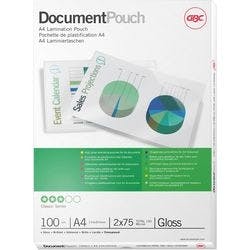 GBC Document Laminierfolien DIN A4 Glänzend 75 Mikron (2 x 75) Transparent 100 Stück Produktbild